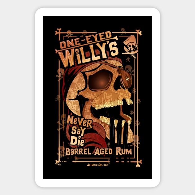 One Eyed Willy's Rum Sticker by CuddleswithCatsArt